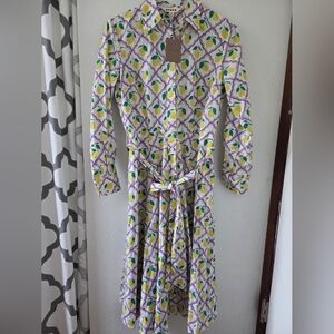 Boden Amy Cotton Midi Shirt Dress -Lavender, Lemon Grove Small 6p